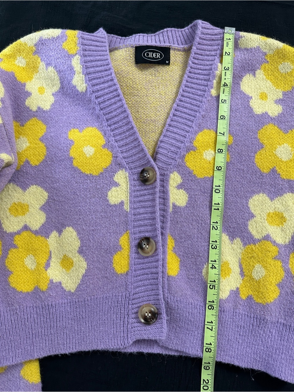 Cider Lavender Cropped Floral Cardigan with Yellow and Cream Blooms - Picture 6 of 6